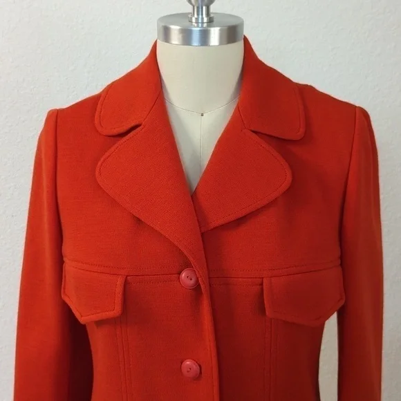 Vintage Butte Knit Wool Blend Mid Length Jacket Orange M retro mod preppy fall - Picture 3 of 6